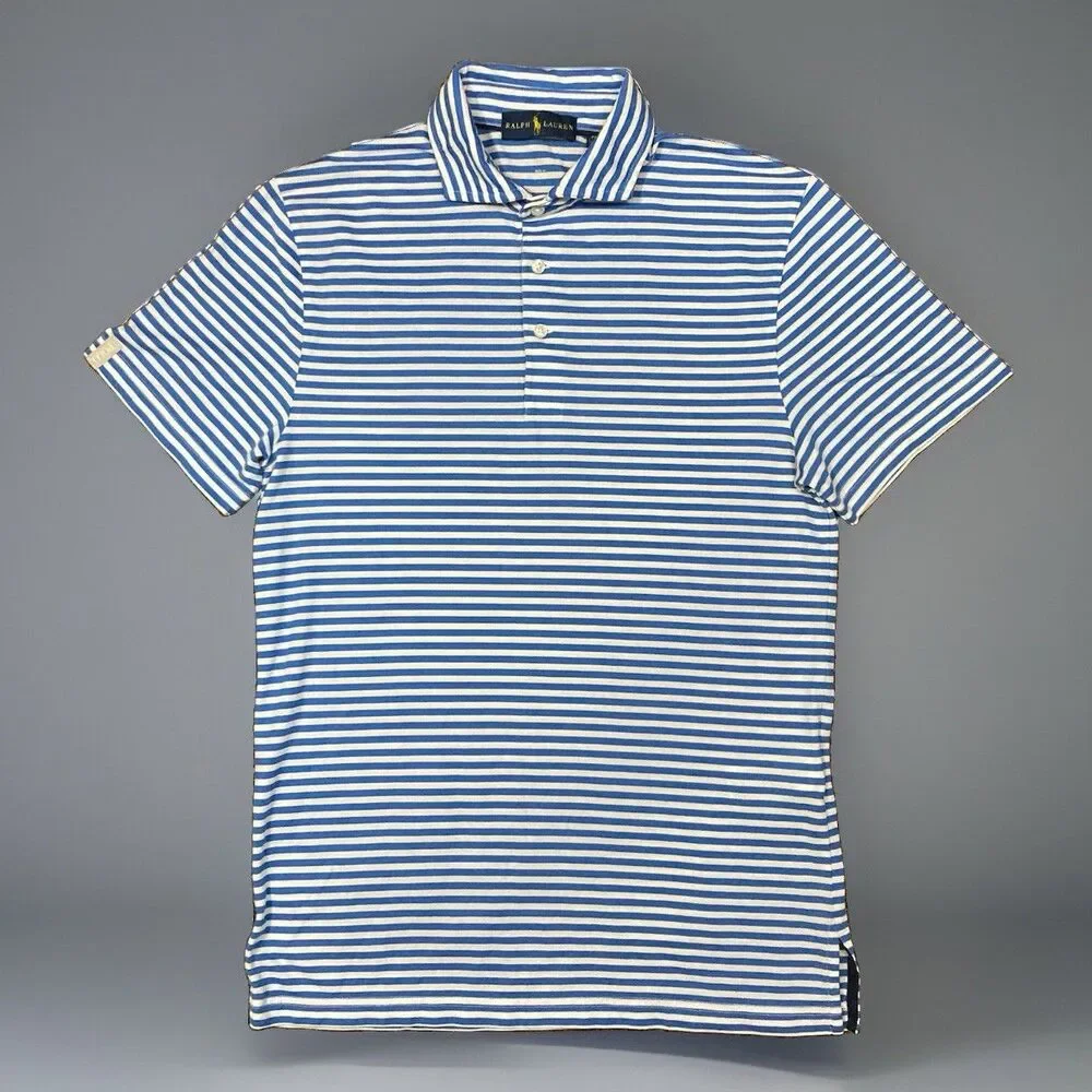 Ralph Lauren Polo Shirt Mens S Blue White Striped Pro Fit Short Sleeve Cotton